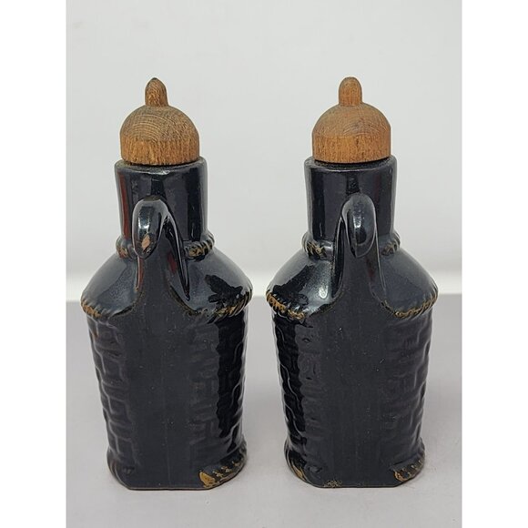 Vintage Black Ceramic Oil & Vinegar Cruet Set With Cork Stoppers Retro MCM Decor - Picture 3 of 10